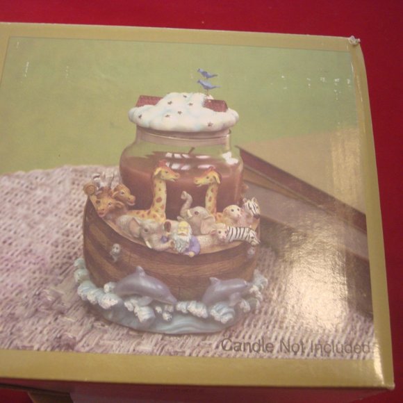 NOAH'S ARK VINTAGE Cedar Creek Resin Jar Candle Holder with Lid New in Box - Picture 9 of 10